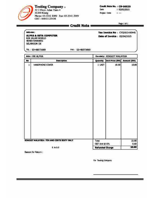 03 Sales Credit Note
